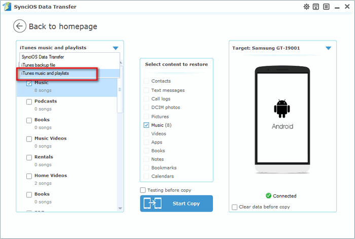 sync itunes music to android