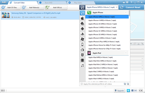 Choose Video Format for downloaded formats