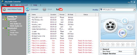 Adding files, extraxt audio from video, AVI to MP3, WMV to MP3, RMVB to MP3