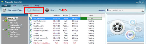 MP3 to WMA, APE to WAVE, RA to MP3, Video to MP3, YouTube to MP3
