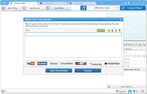 add URL to download online videos