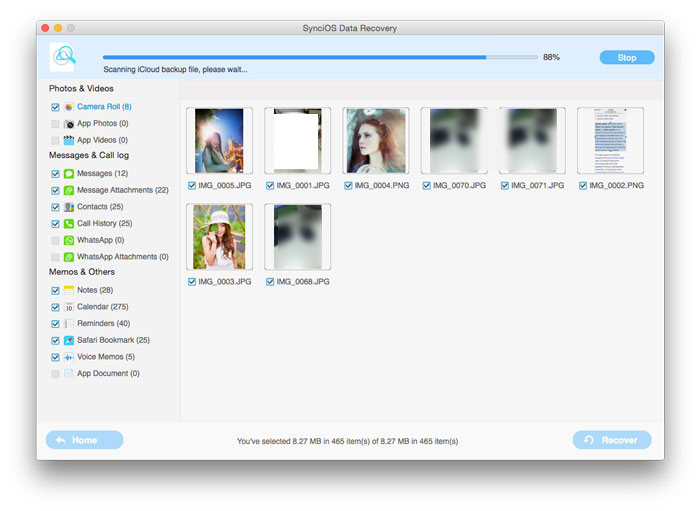 scan downloaded iCloud backup file