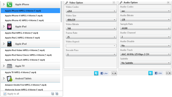 choose output formats of free video converter