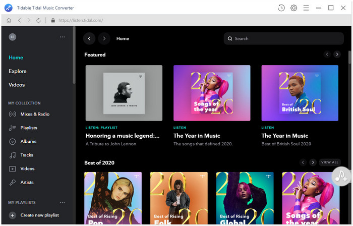 Tidabie Tidal Music Converter main interface