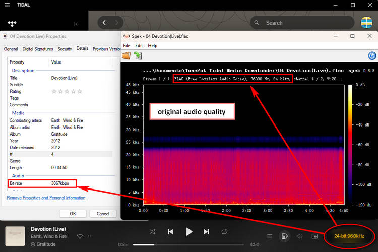 Original 24-bit 96kHz audio quality preserved by TunePat Tidal Media Downloader